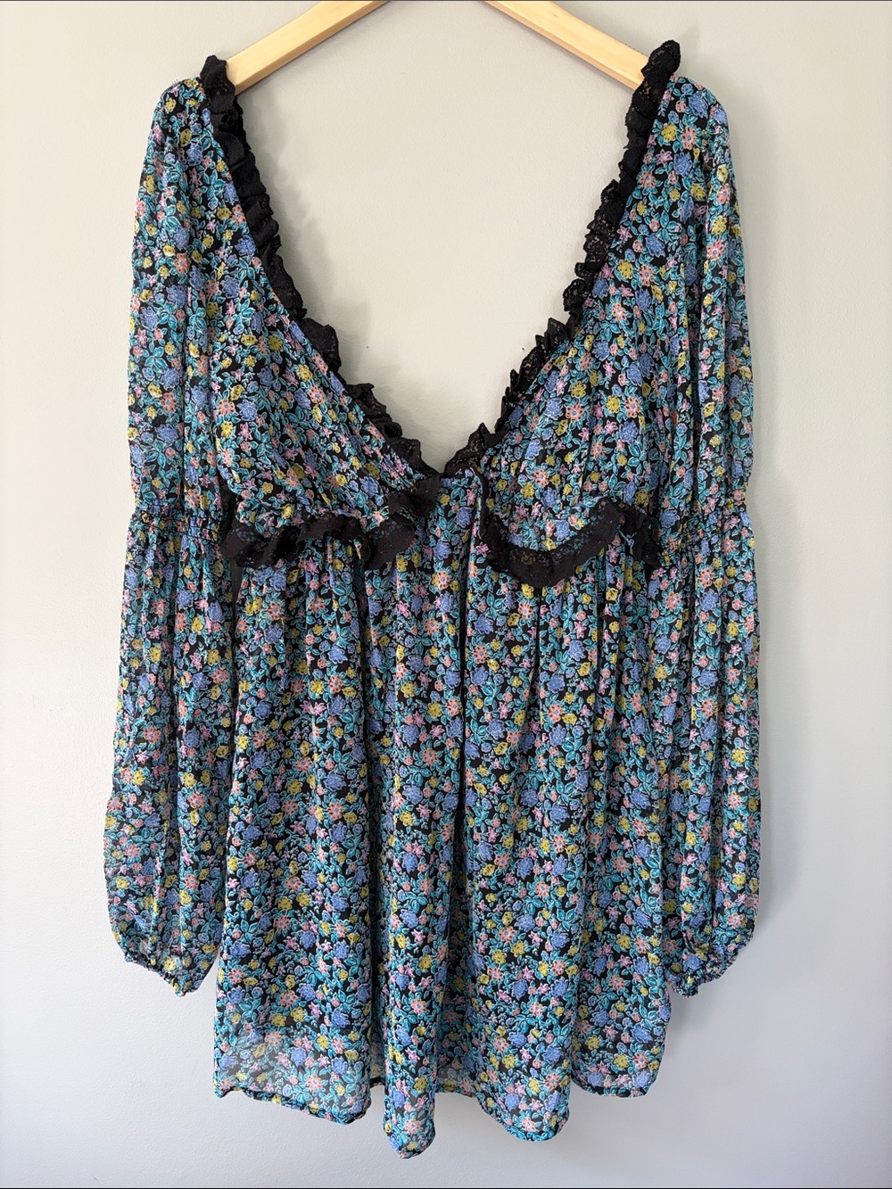 Free People Pennie Mini Dress Boho Floral Babydoll Medium